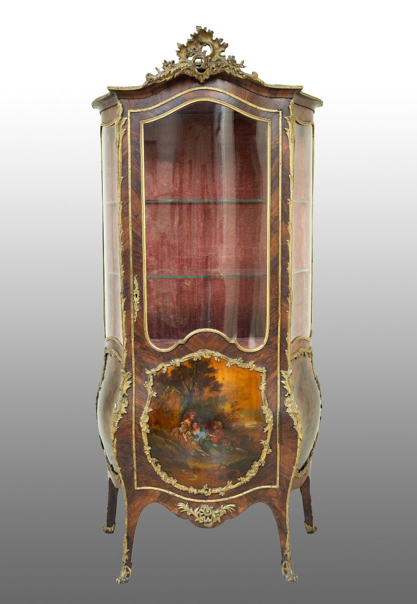Painted Display Cabinet Vernis Martin With Gilt Bronzes-photo-4