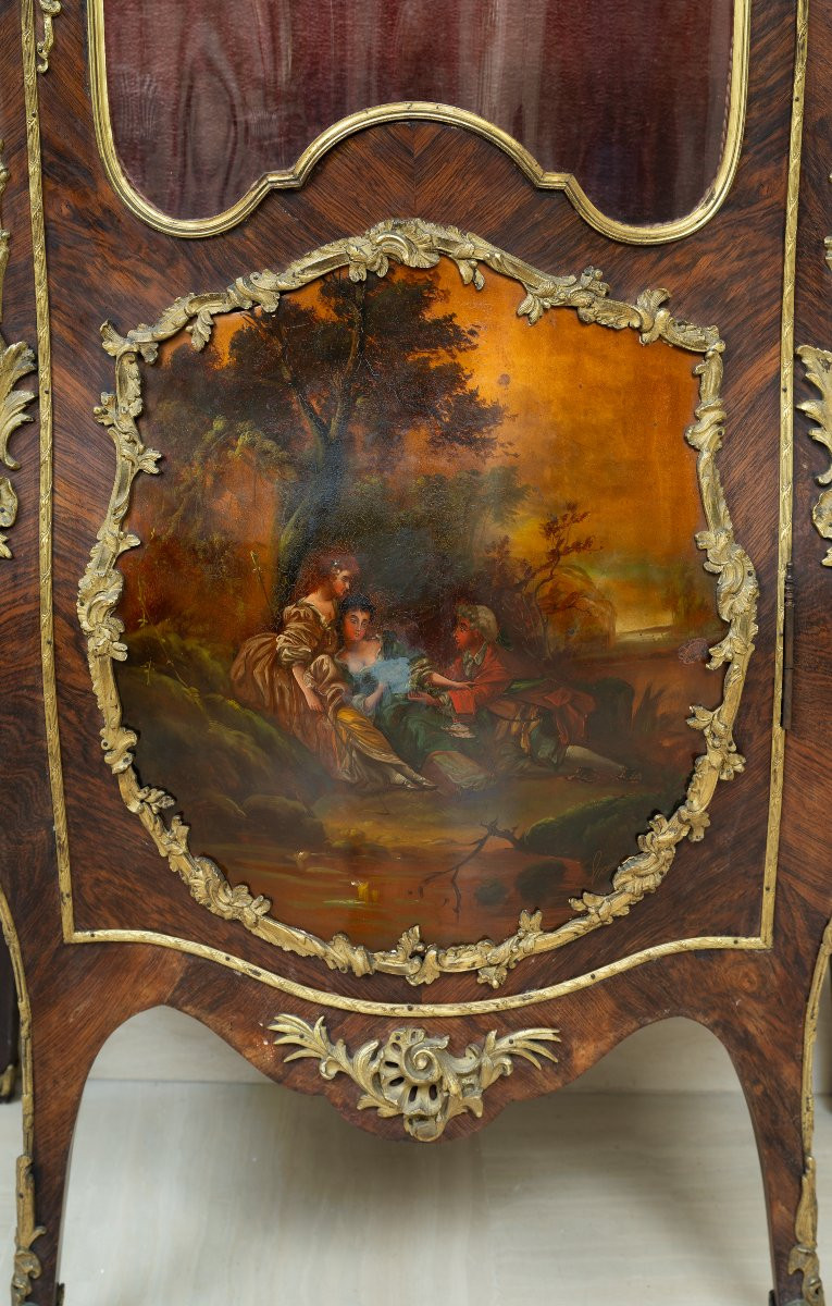 Painted Display Cabinet Vernis Martin With Gilt Bronzes-photo-6