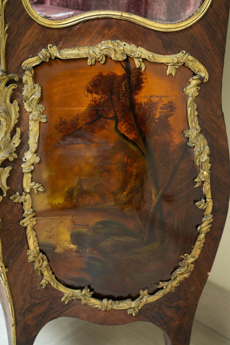 Painted Display Cabinet Vernis Martin With Gilt Bronzes-photo-7