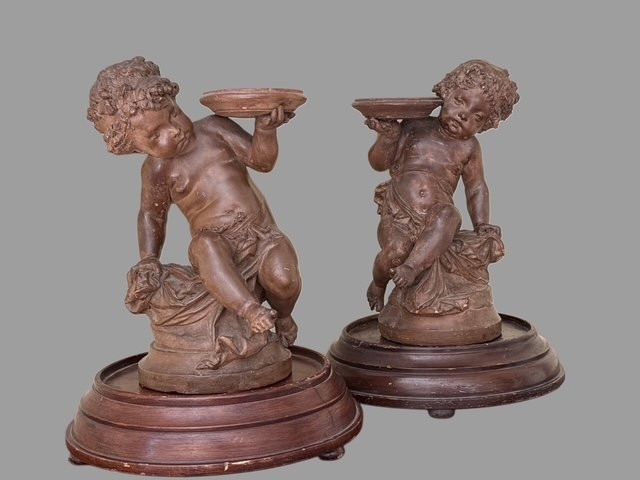 Paire de  Sculptures en terre cuite-photo-2