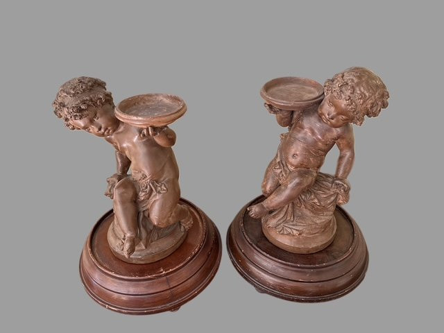 Paire de  Sculptures en terre cuite-photo-4