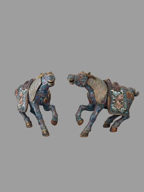 Pair Of Cloisonné Horses 