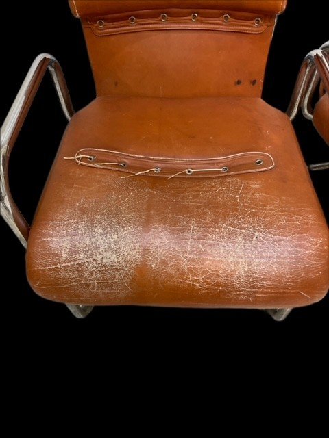 Pair Of Vintage Leather And Steel Armchairs-photo-6