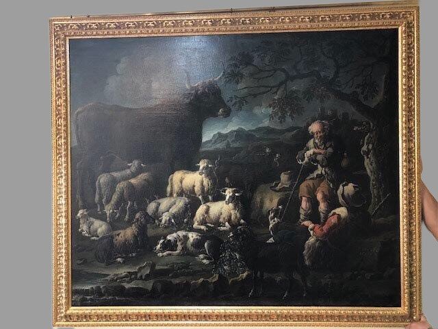 Peinture De Paysage Avec Des Personnages Et Des Animaux . Signé Rosa 1735-photo-8