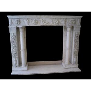 Important Fireplace In White Carrara Marble