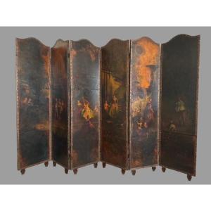 Paravent peint à six panneaux