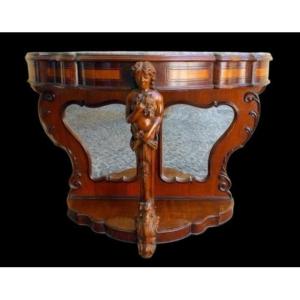 Elegantly Carved Sicilian Mahogany Console