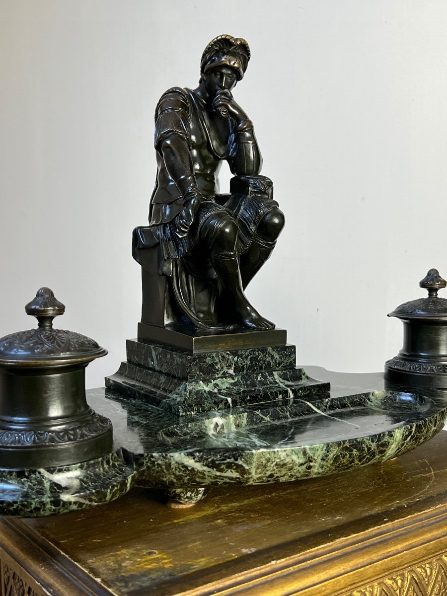 Encrier figurant Laurent de Médicis assis - Bronze et marbre-photo-4