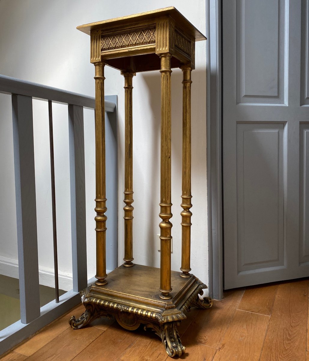 Bolster In Golden Wood And Bronze Base - High Console