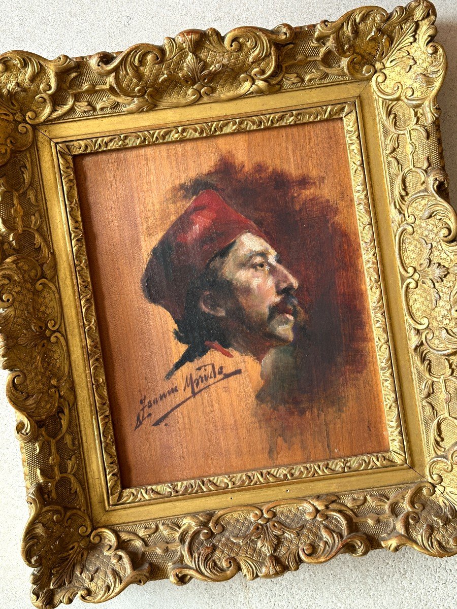 "turkish Head" - Portrait In Oil On Panel Signed Jeanne Moride-photo-3