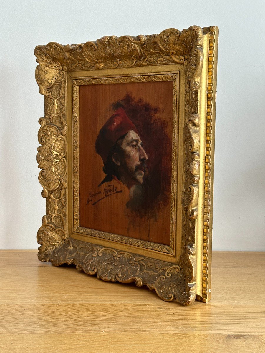 "turkish Head" - Portrait In Oil On Panel Signed Jeanne Moride-photo-1