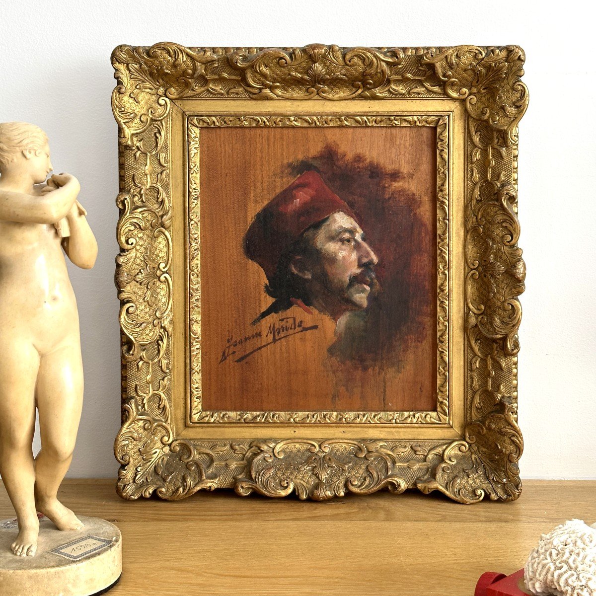 "Tête de turc" - Portrait à l'huile sur panneau signé Jeanne Moride-photo-6