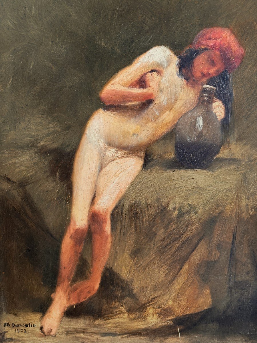 Jeune garçon à la cruche - Albert Dumoulin (1871-1935) - Huile Sur Toile -photo-2