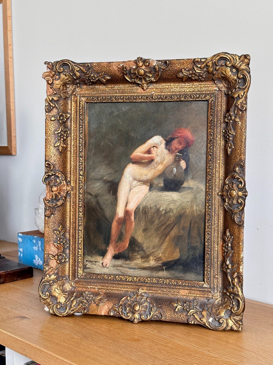 Jeune garçon à la cruche - Albert Dumoulin (1871-1935) - Huile Sur Toile -photo-3