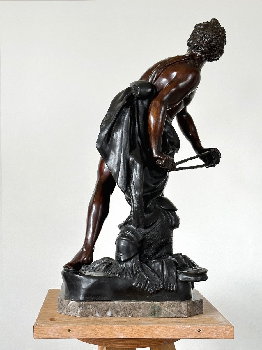 David Arming His Sling - After Bernini - 19th Century Italian Bronze With Double Patina-photo-4