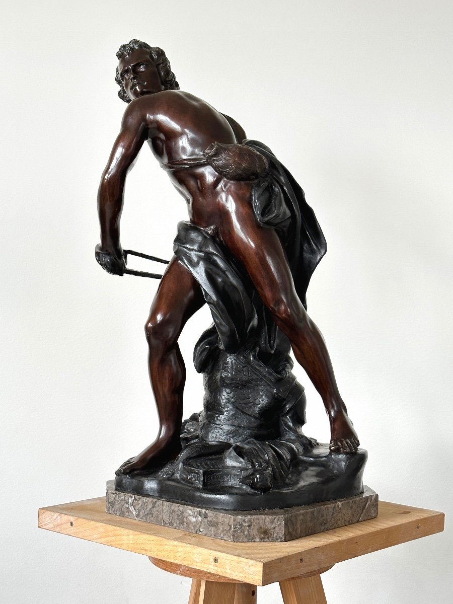 David Arming His Sling - After Bernini - 19th Century Italian Bronze With Double Patina-photo-1