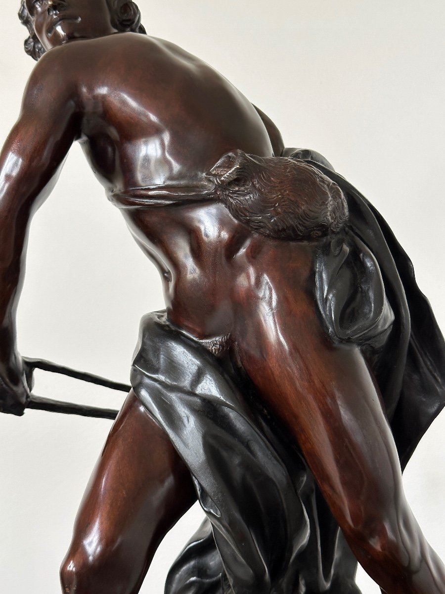 David Arming His Sling - After Bernini - 19th Century Italian Bronze With Double Patina-photo-4