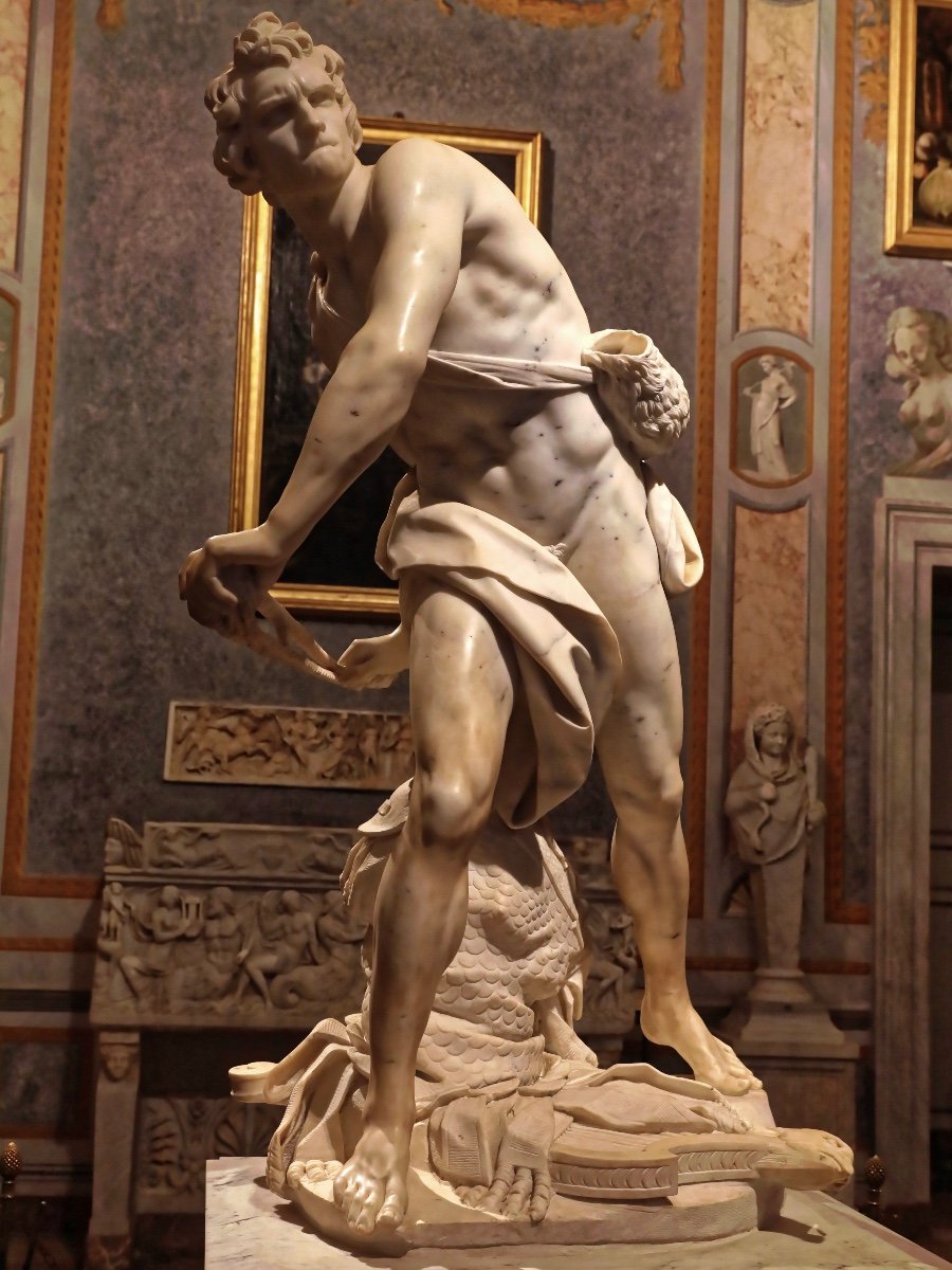 David Arming His Sling - After Bernini - 19th Century Italian Bronze With Double Patina-photo-6