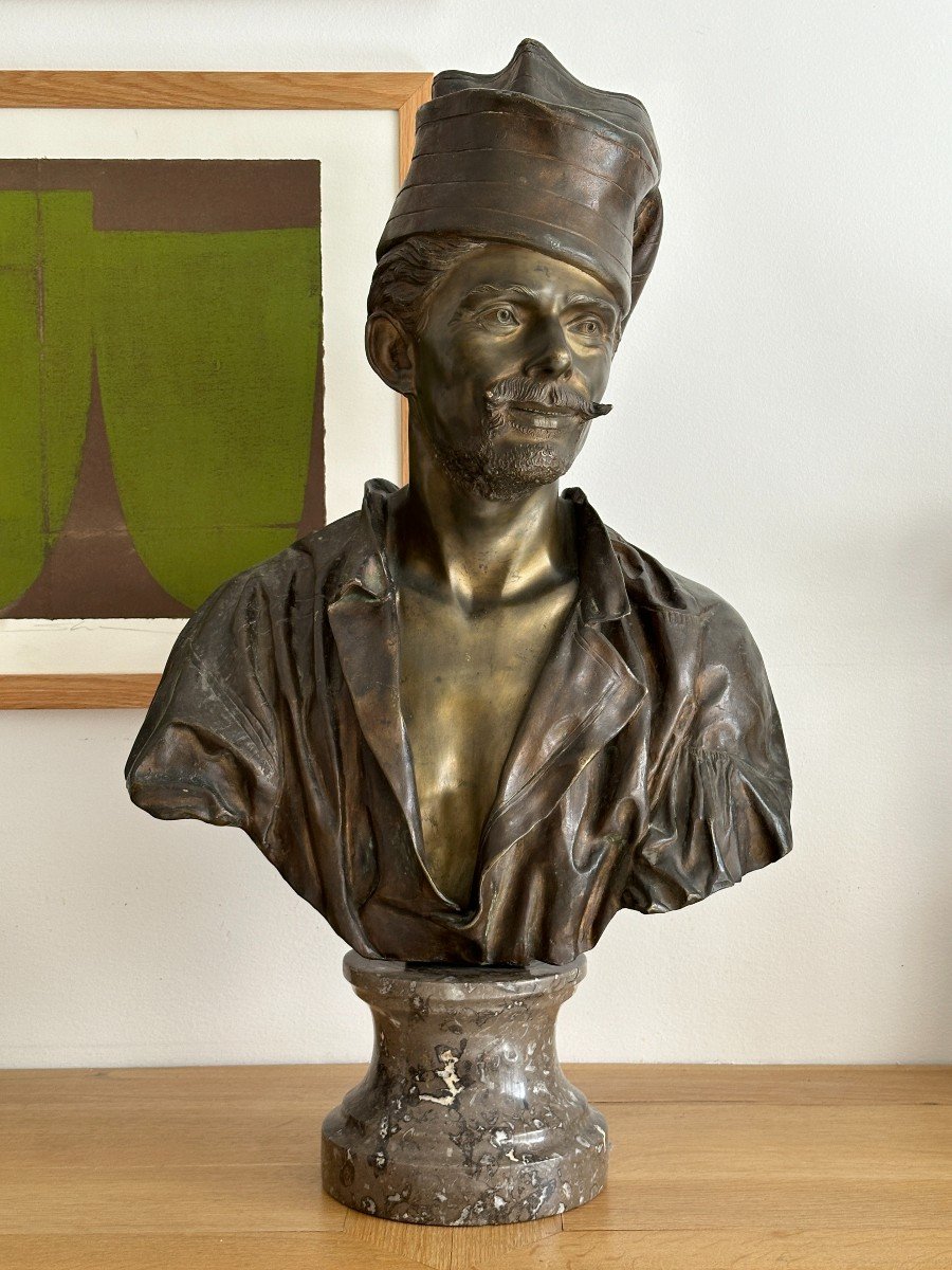 Man With A Cap - Bronze Bust - Spanish School-photo-2