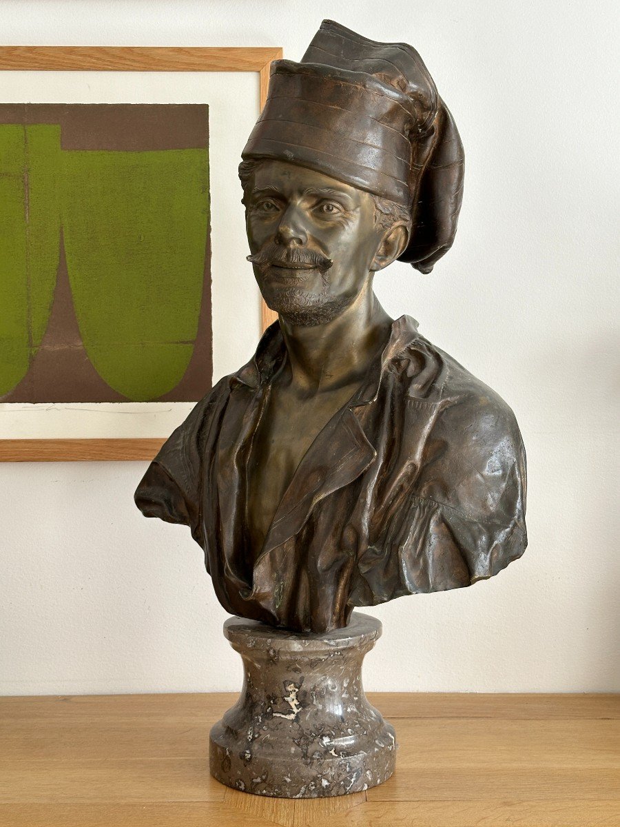 Man With A Cap - Bronze Bust - Spanish School-photo-3