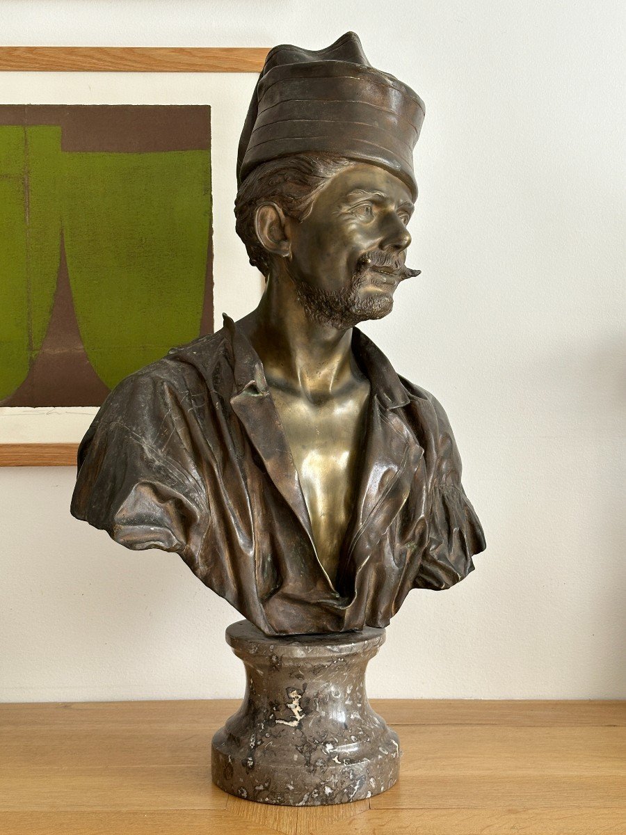 Man With A Cap - Bronze Bust - Spanish School-photo-4