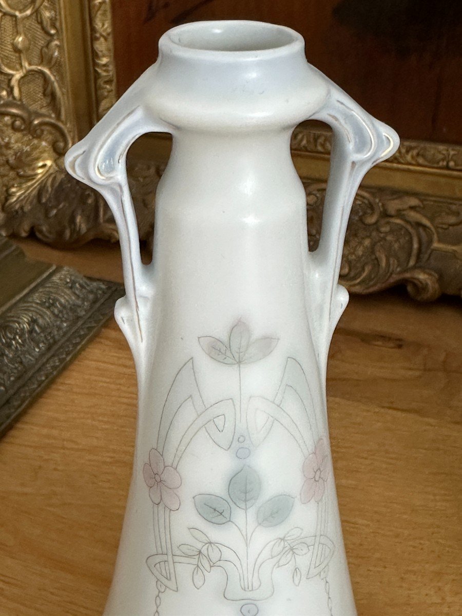 Pair Of Small Soliflore Vases - Art Nouveau - Marked Marmorzellan On The Reverse-photo-3