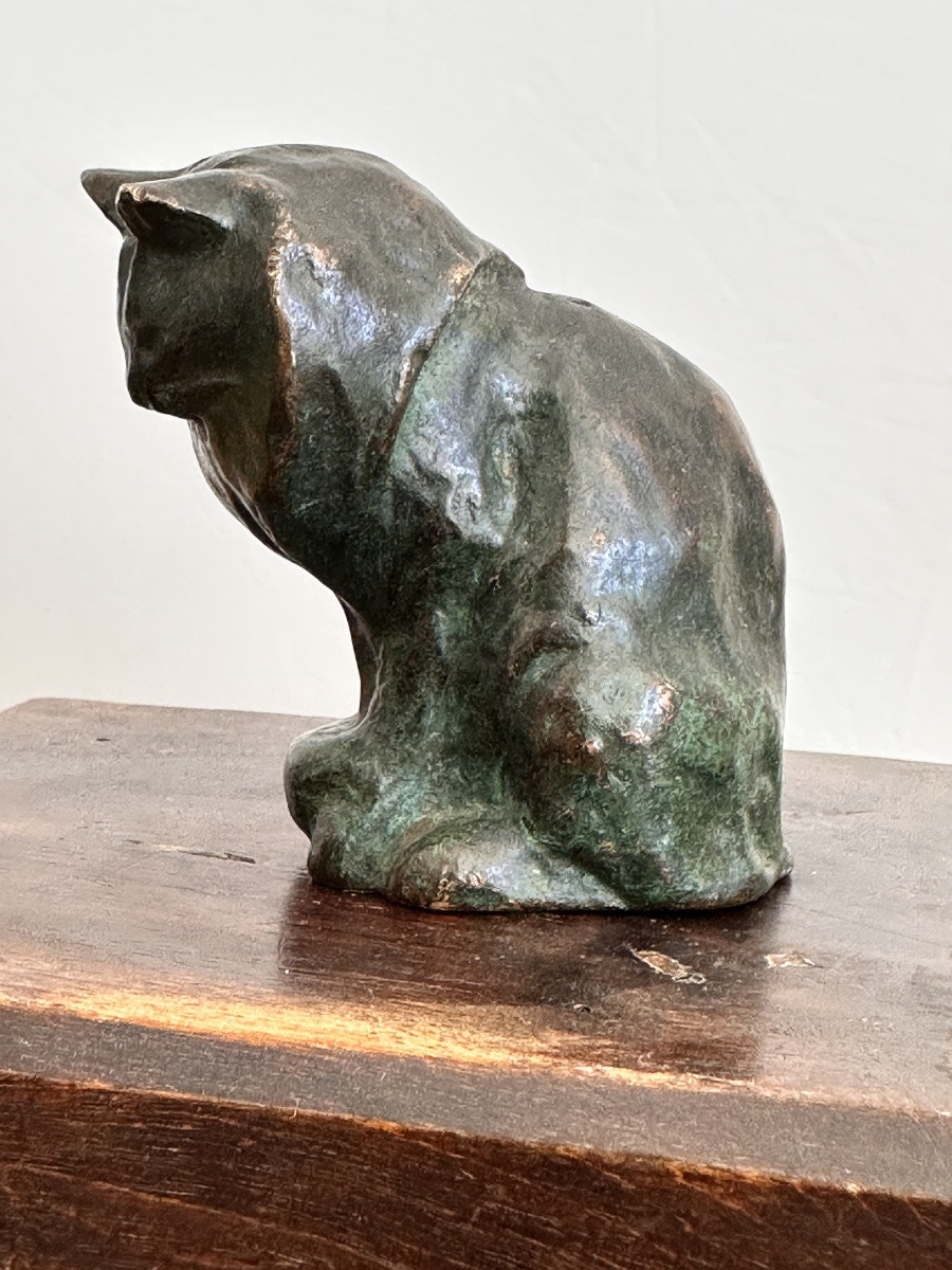 Steinlen — Chat angora assis — Bronze-photo-2