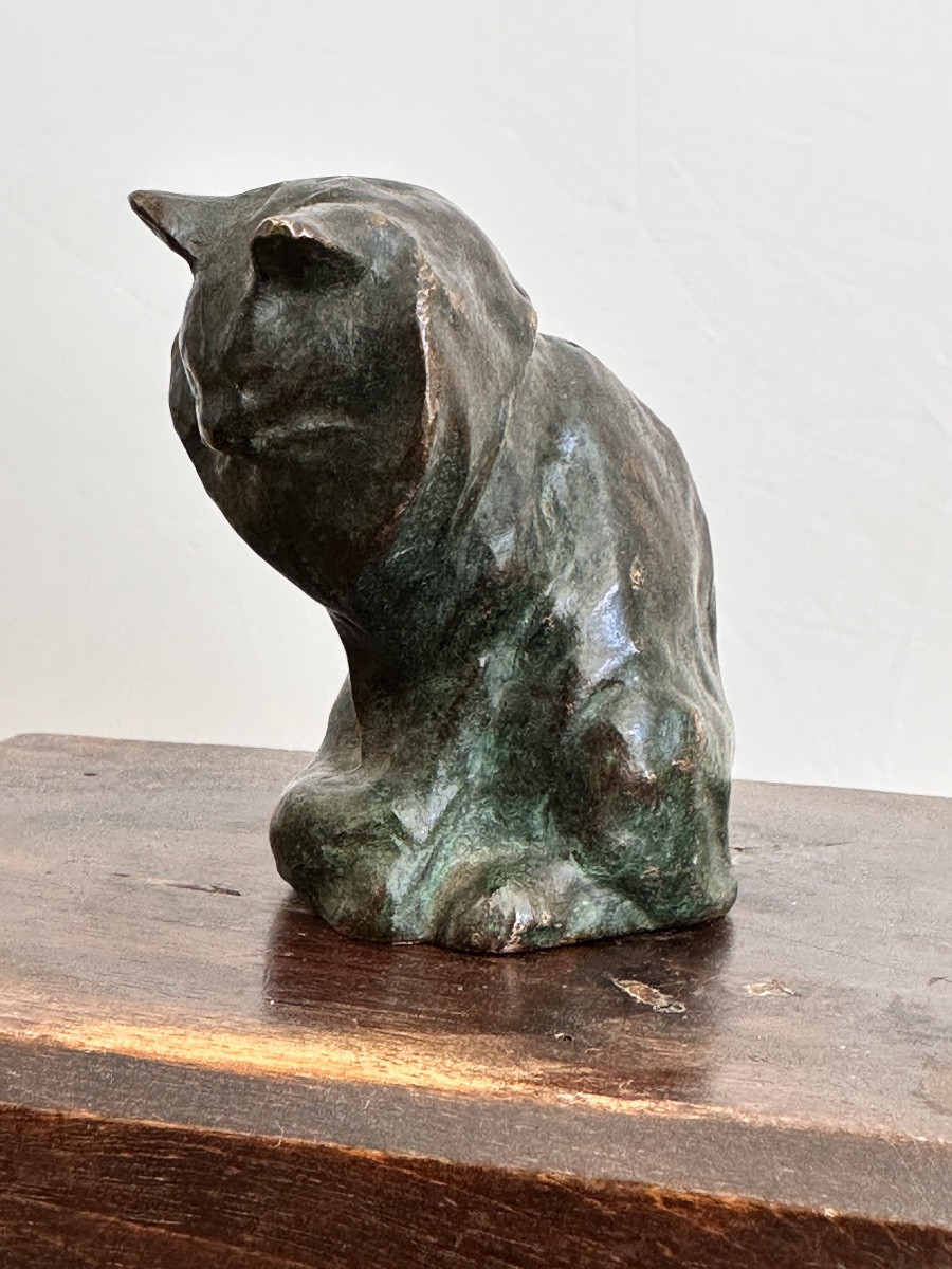 Steinlen — Chat angora assis — Bronze-photo-3