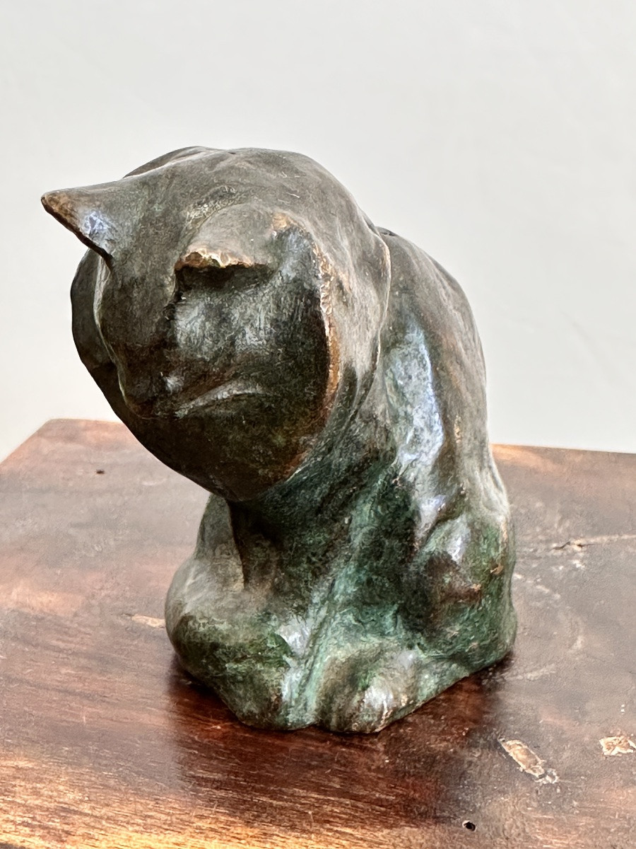 Steinlen — Chat angora assis — Bronze-photo-3