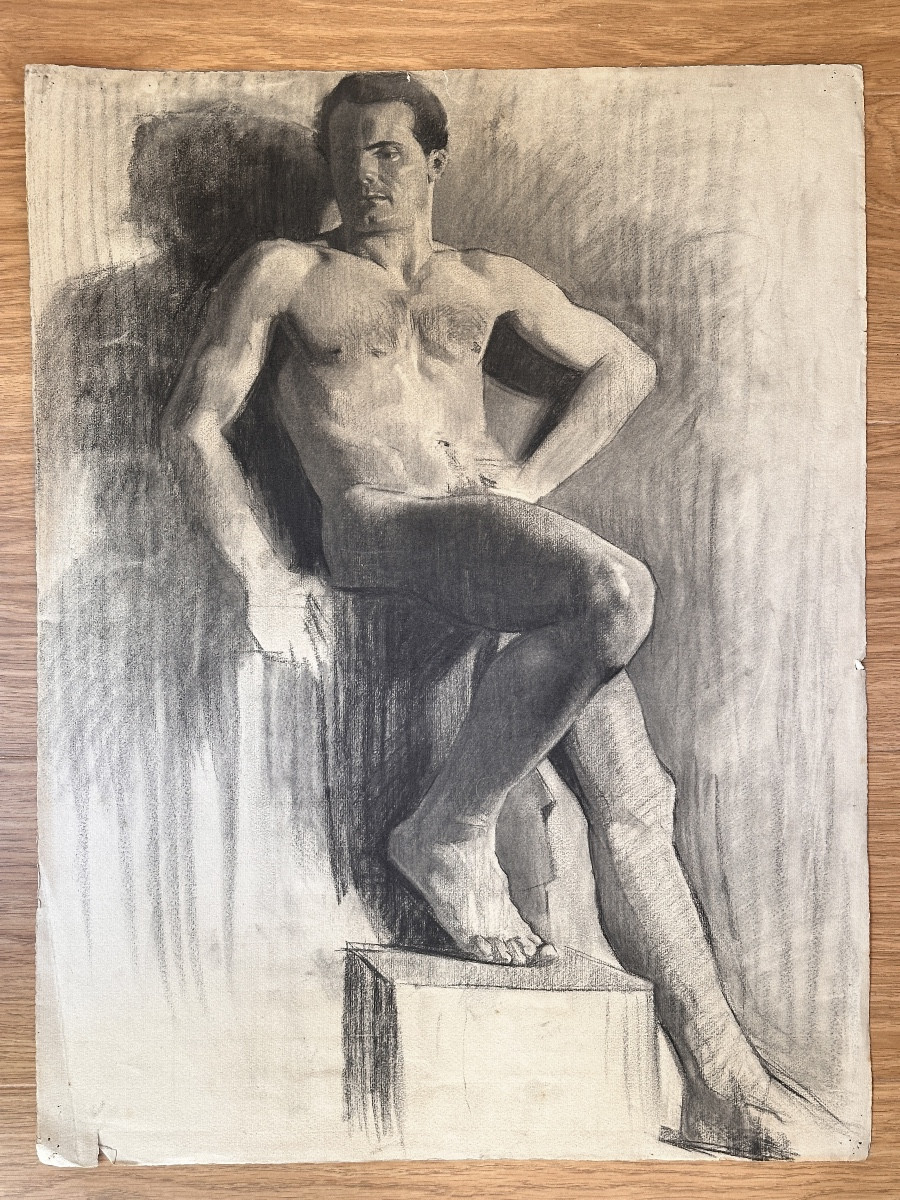 Nu masculin - Dessin au graphite - Daté 1930-photo-2