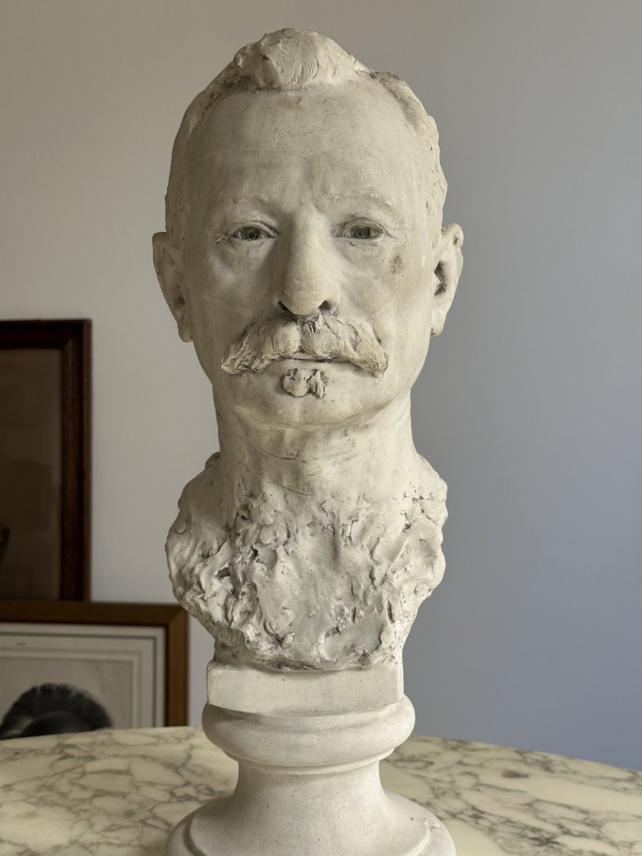 Bust Of A Mustachioed Man - F. Desruelles - Plaster-photo-2
