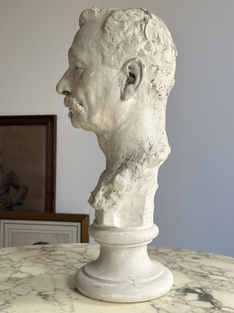 Bust Of A Mustachioed Man - F. Desruelles - Plaster-photo-1