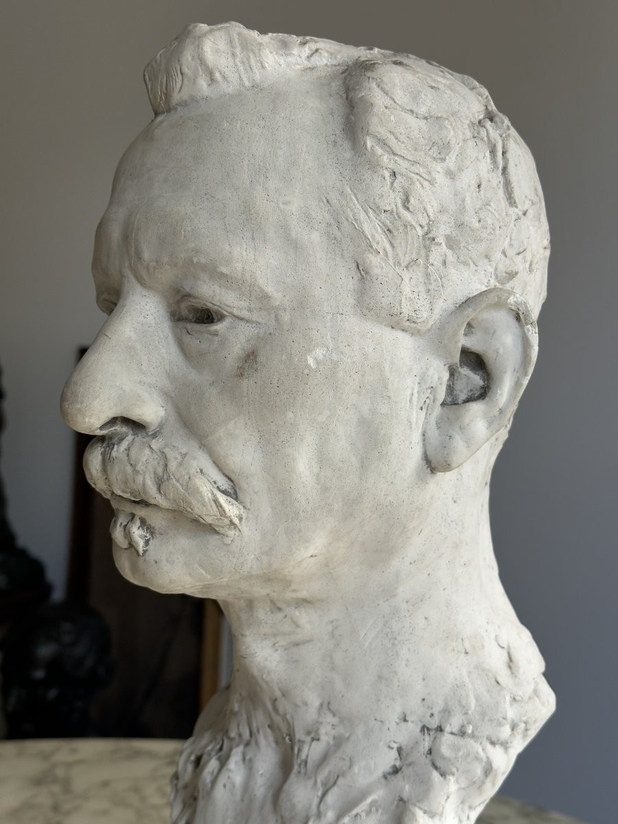 Bust Of A Mustachioed Man - F. Desruelles - Plaster-photo-3