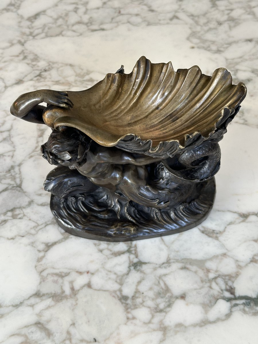 Forked-tailed Triton Wearing A Shell – Bronze With A Double Patina-photo-3