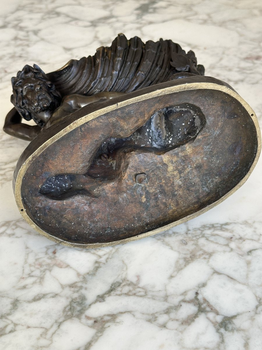 Forked-tailed Triton Wearing A Shell – Bronze With A Double Patina-photo-5