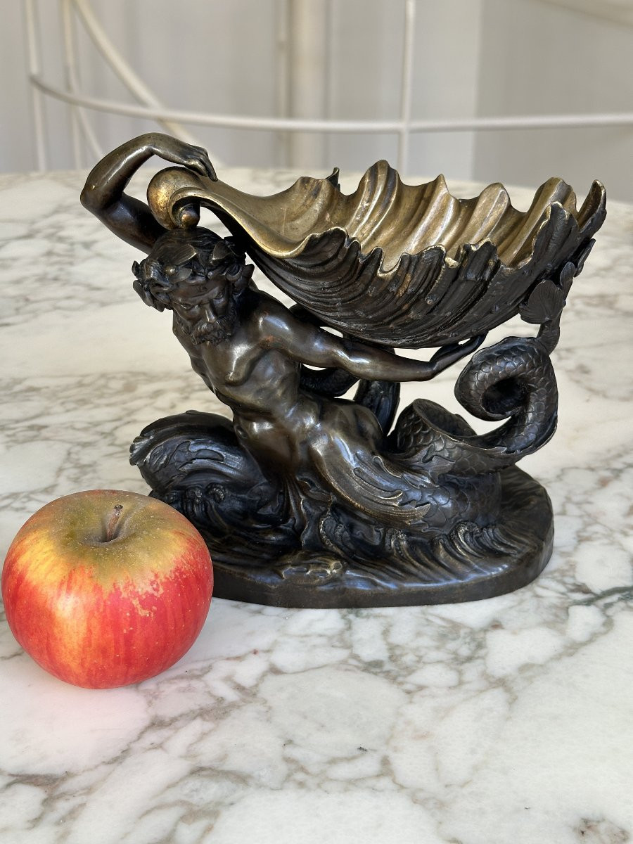 Forked-tailed Triton Wearing A Shell – Bronze With A Double Patina-photo-8