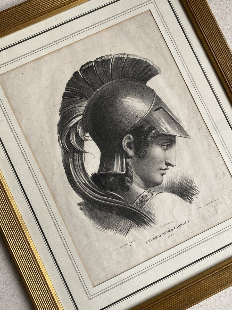 Profile Of A Greek Warrior - After Girodet - Lithograph, Early 19th Century-photo-3