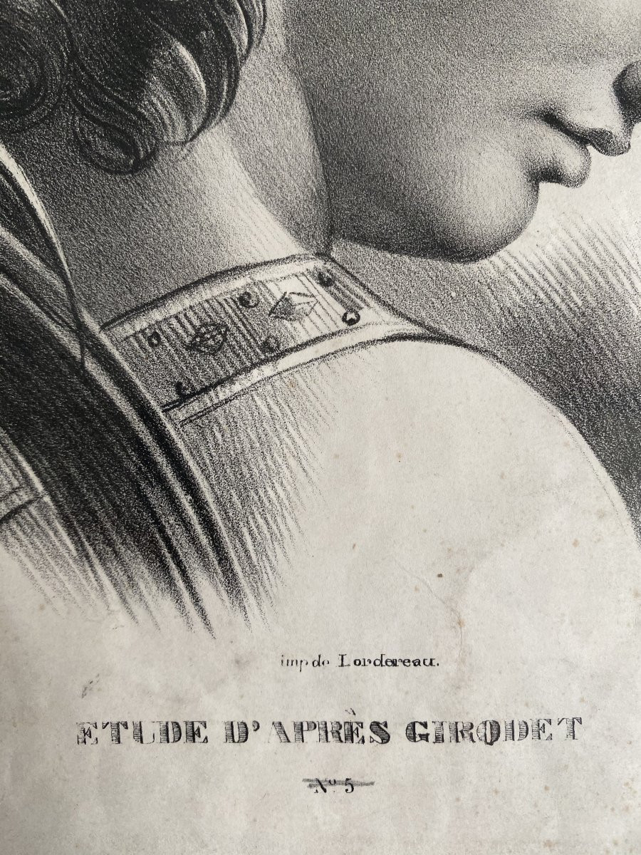 Profile Of A Greek Warrior - After Girodet - Lithograph, Early 19th Century-photo-2