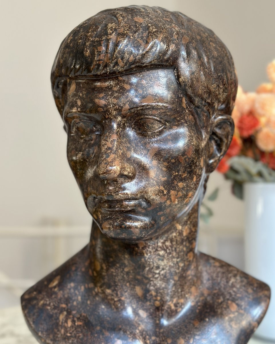 Buste de Jeune Romain - Plâtre patiné façon porphyre-photo-3