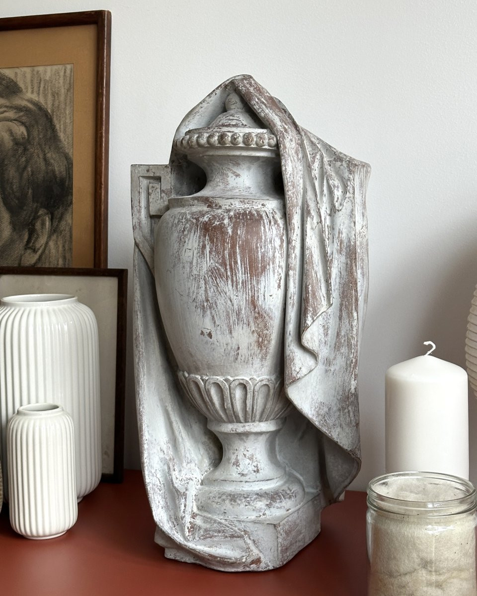 Urn Draped With A Shroud - Terracotta-photo-4