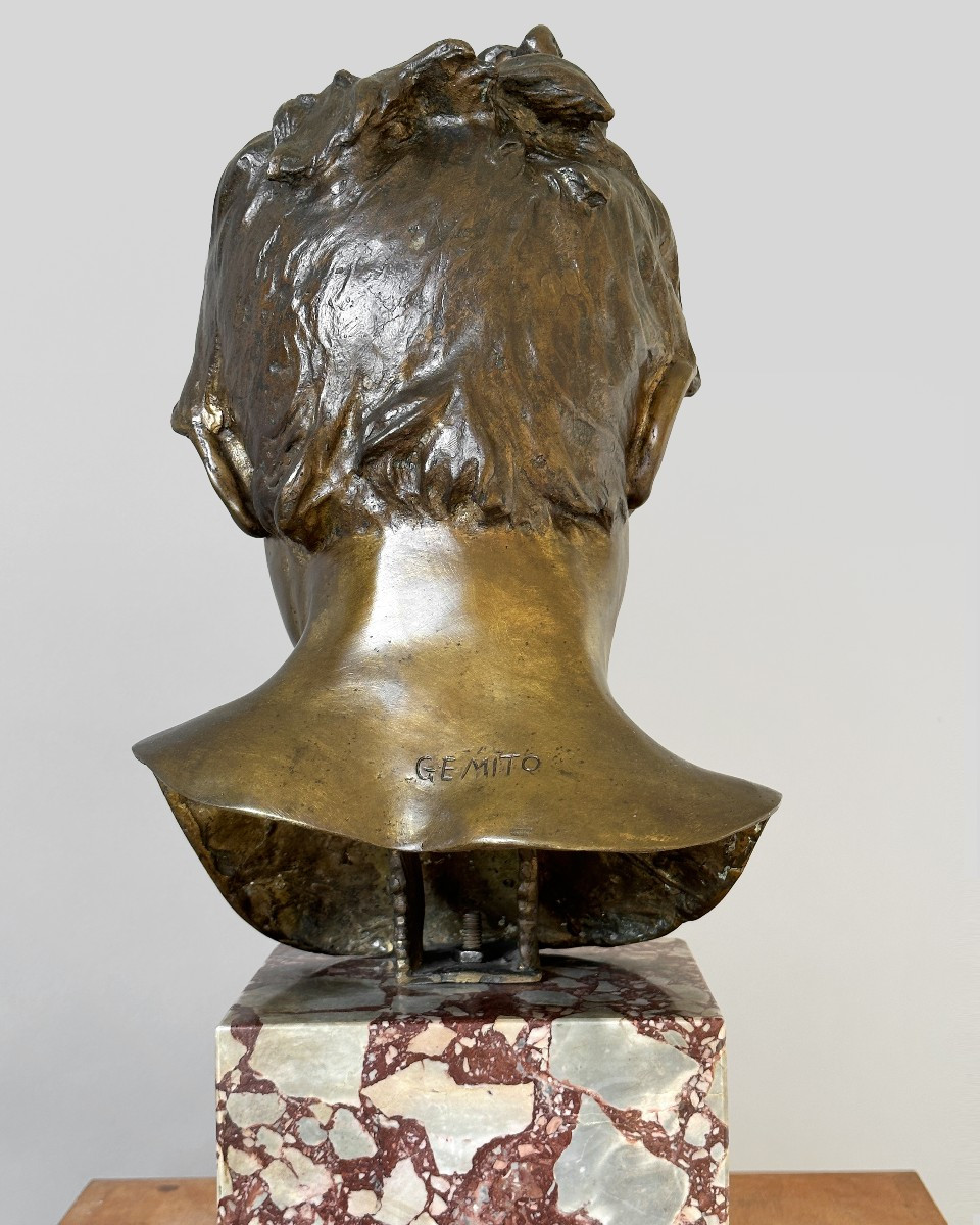 Buste de petit pécheur - Vincenzo Gemito - Bronze sur socle en marbre-photo-4