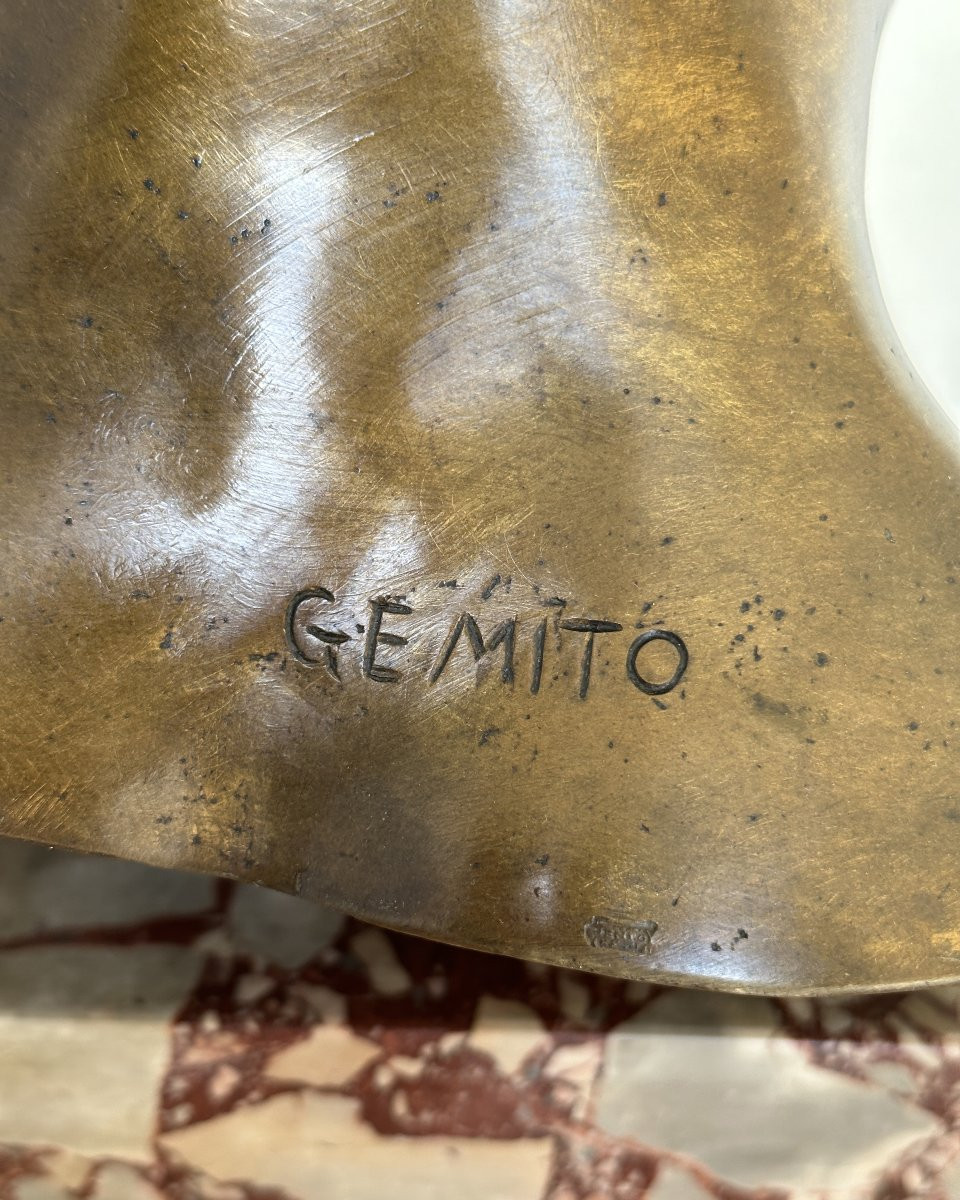 Buste de petit pécheur - Vincenzo Gemito - Bronze sur socle en marbre-photo-6