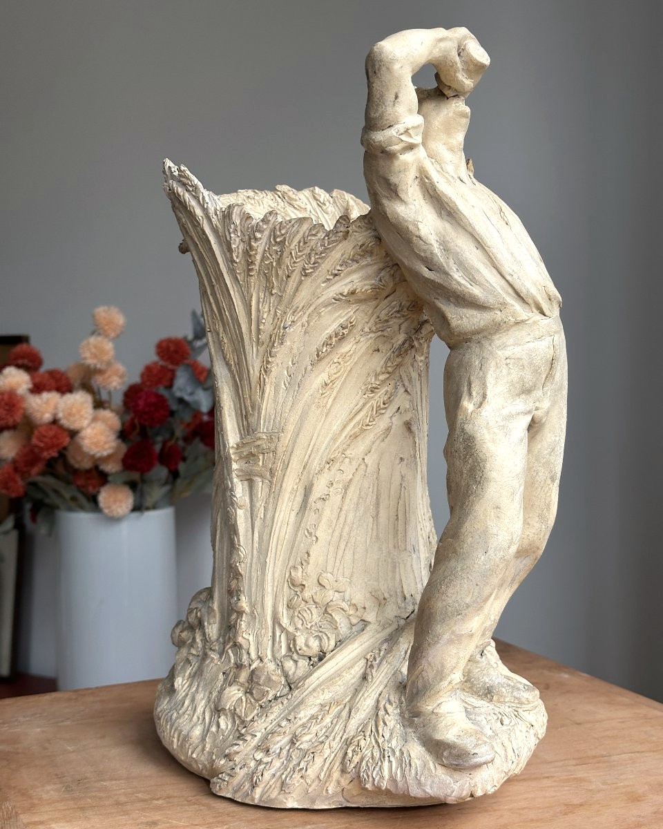 Paul Richer - Peasant Drinking, Leaning Against Sheaves Of Wheat - Original Terracotta-photo-4