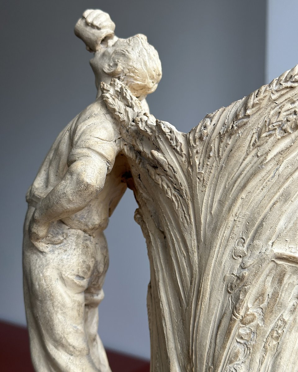 Paul Richer - Peasant Drinking, Leaning Against Sheaves Of Wheat - Original Terracotta-photo-7