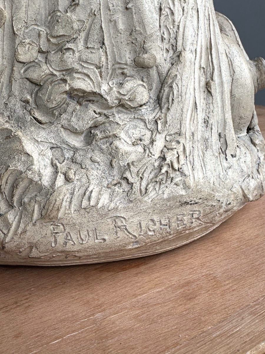 Paul Richer - Peasant Drinking, Leaning Against Sheaves Of Wheat - Original Terracotta-photo-8