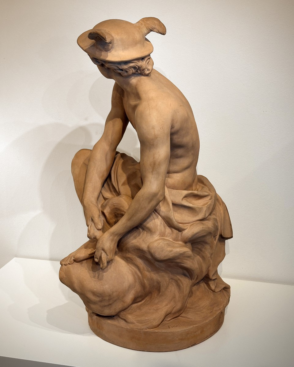 Mercure attachant ses talonnières - d'après Jean-Baptiste Pigalle - Terre cuite-photo-3