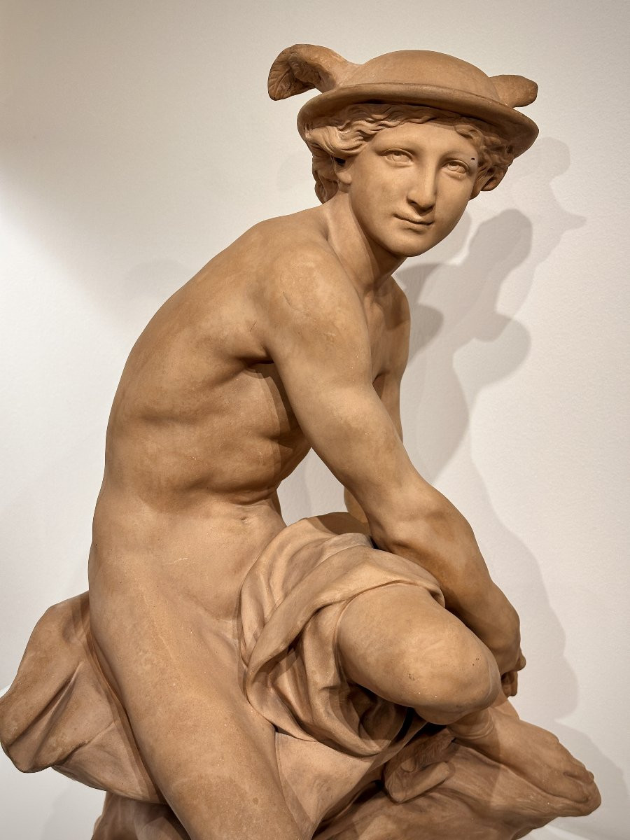 Mercure attachant ses talonnières - d'après Jean-Baptiste Pigalle - Terre cuite-photo-4