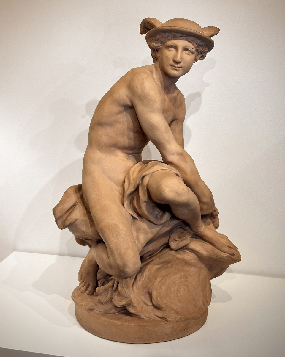 Mercure attachant ses talonnières - d'après Jean-Baptiste Pigalle - Terre cuite-photo-2