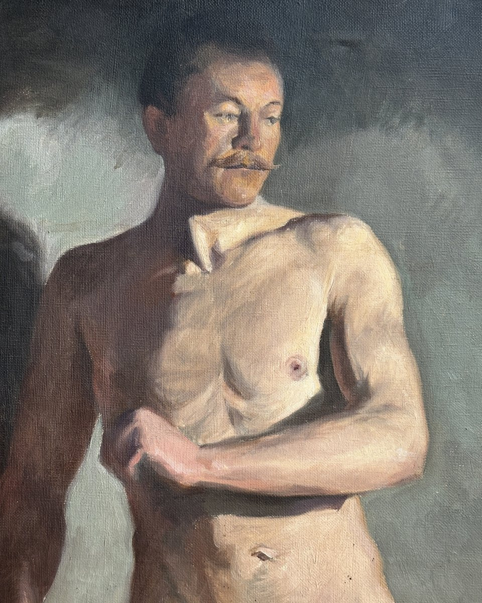 Etude d'homme à la moustache - Huile sur toile-photo-2