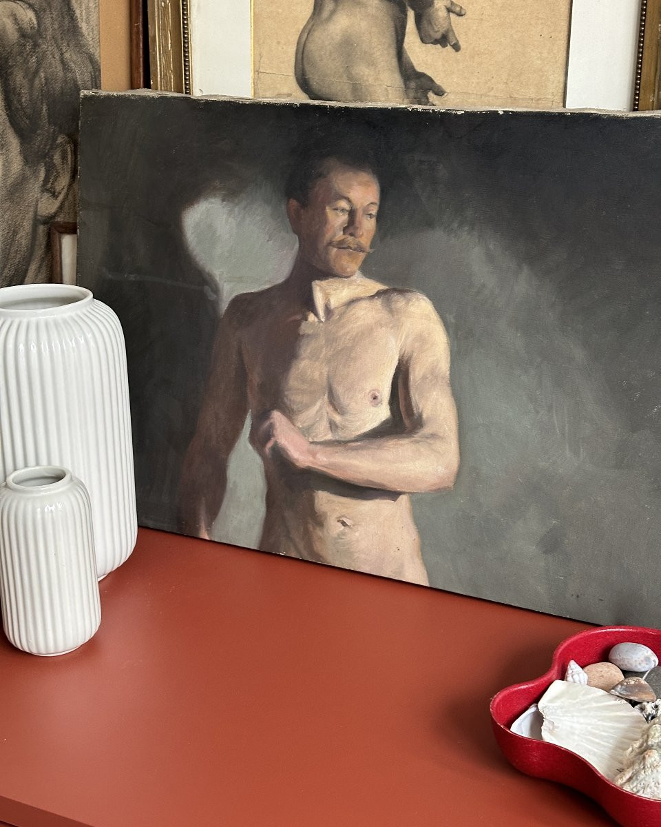 Etude d'homme à la moustache - Huile sur toile-photo-1